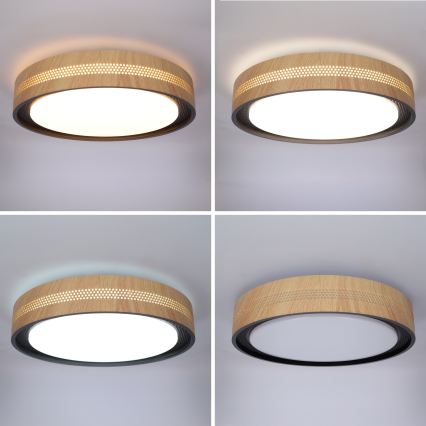 Brilagi - dimmbare LED-Deckenleuchte COCI LED/48W/230V 3000-6500K Ø 39 cm Holzdekor/Schwarz + Fernbedienung