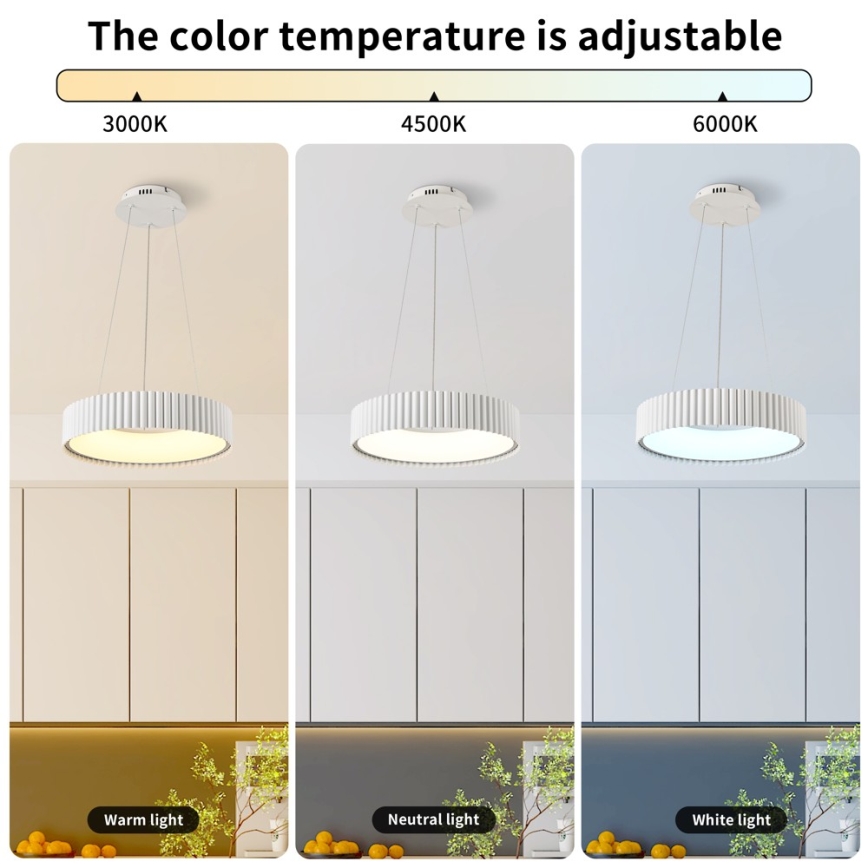 Brilagi - LED-dimmbare Hängeleuchte mit Kabelaufhängung FALCON MODERN LED/30W/230V 3000–6000K Ø 40 cm weiß + Fernbedienung