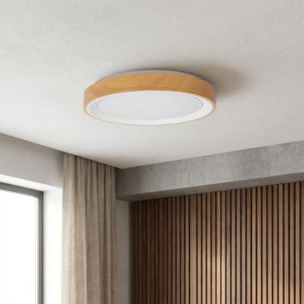 Brilagi - LED-dimmbare Deckenleuchte FLOCO LED/48W/230V Ø 40 cm Holzdekor/weiß + Fernbedienung