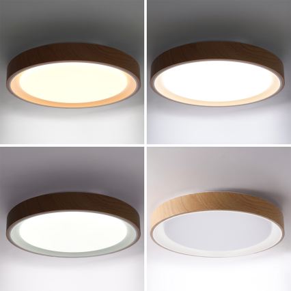 Brilagi - LED-dimmbare Deckenleuchte FLOCO LED/48W/230V Ø 40 cm Holzdekor/weiß + Fernbedienung