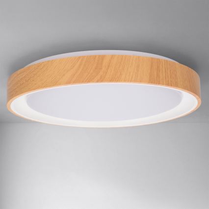Brilagi - LED-dimmbare Deckenleuchte FLOCO LED/48W/230V Ø 40 cm Holzdekor/weiß + Fernbedienung