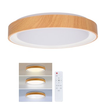 Brilagi - LED-dimmbare Deckenleuchte FLOCO LED/48W/230V Ø 40 cm Holzdekor/weiß + Fernbedienung