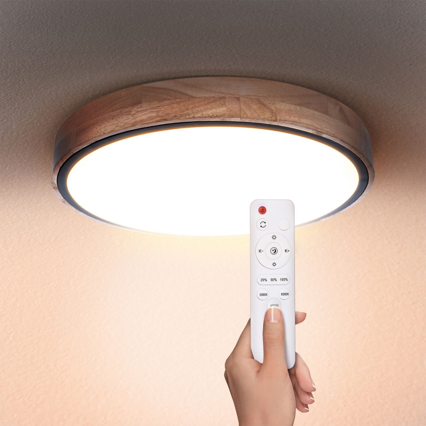Brilagi - dimmbare LED-Deckenleuchte GLORIA LED/48W/230V 3000-6500K Eiche Ø 40 cm + Fernbedienung