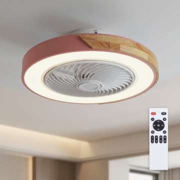 Brilagi - LED-dimmbare Deckenleuchte mit Ventilator LED/38W/230V 3000-6500K 3000-6500K Ø 50 cm rosa/Eiche + Fernbedienung