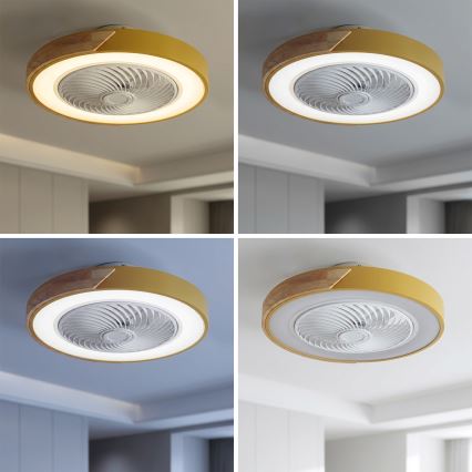 Brilagi - LED-dimmbare Deckenleuchte mit Ventilator LED/38W/230V 3000-6500K Ø 50 cm Gold/Eiche + Fernbedienung