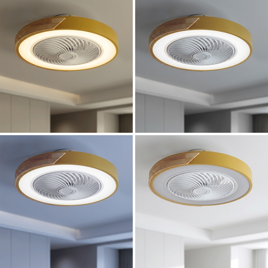 Brilagi - LED-dimmbare Deckenleuchte mit Ventilator LED/38W/230V 3000-6500K Ø 50 cm Gold/Eiche + Fernbedienung