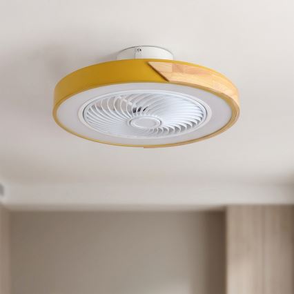 Brilagi - LED-dimmbare Deckenleuchte mit Ventilator LED/38W/230V 3000-6500K Ø 50 cm Gold/Eiche + Fernbedienung