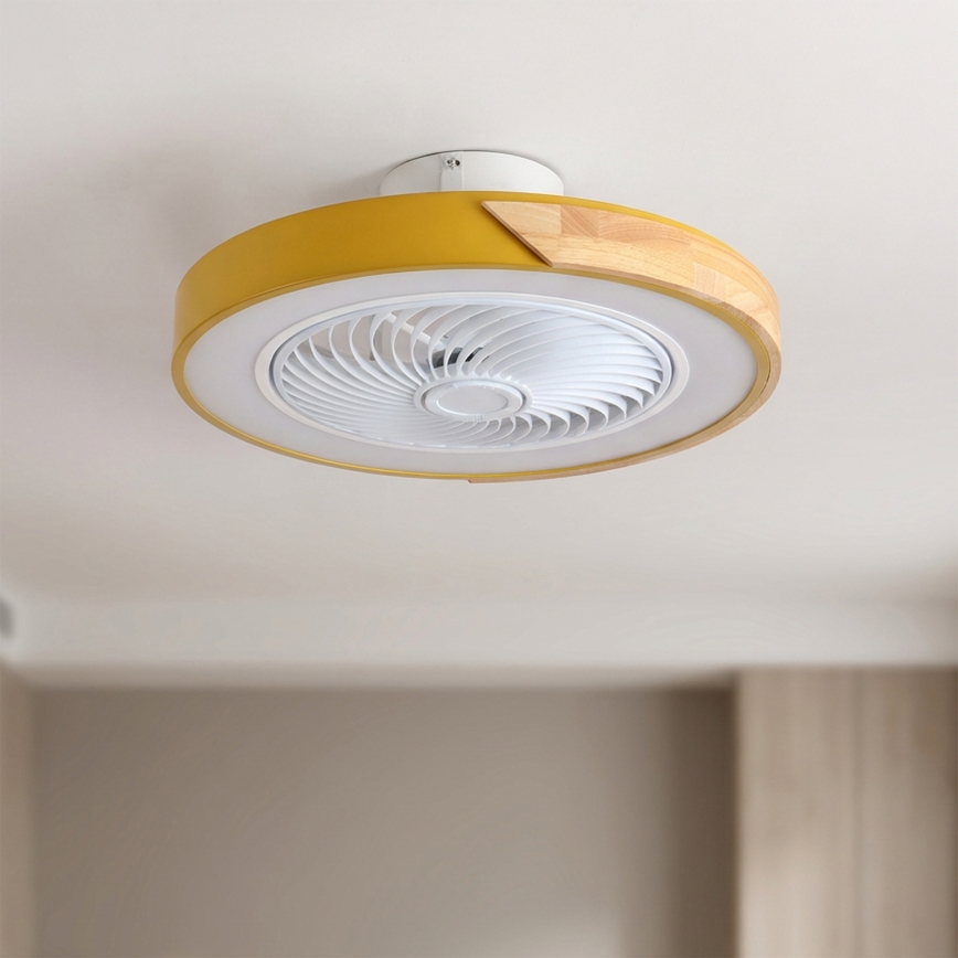 Brilagi - LED-dimmbare Deckenleuchte mit Ventilator LED/38W/230V 3000-6500K Ø 50 cm Gold/Eiche + Fernbedienung