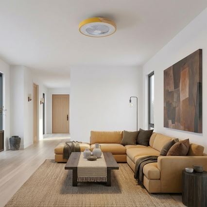Brilagi - LED-dimmbare Deckenleuchte mit Ventilator LED/38W/230V 3000-6500K Ø 50 cm Gold/Eiche + Fernbedienung