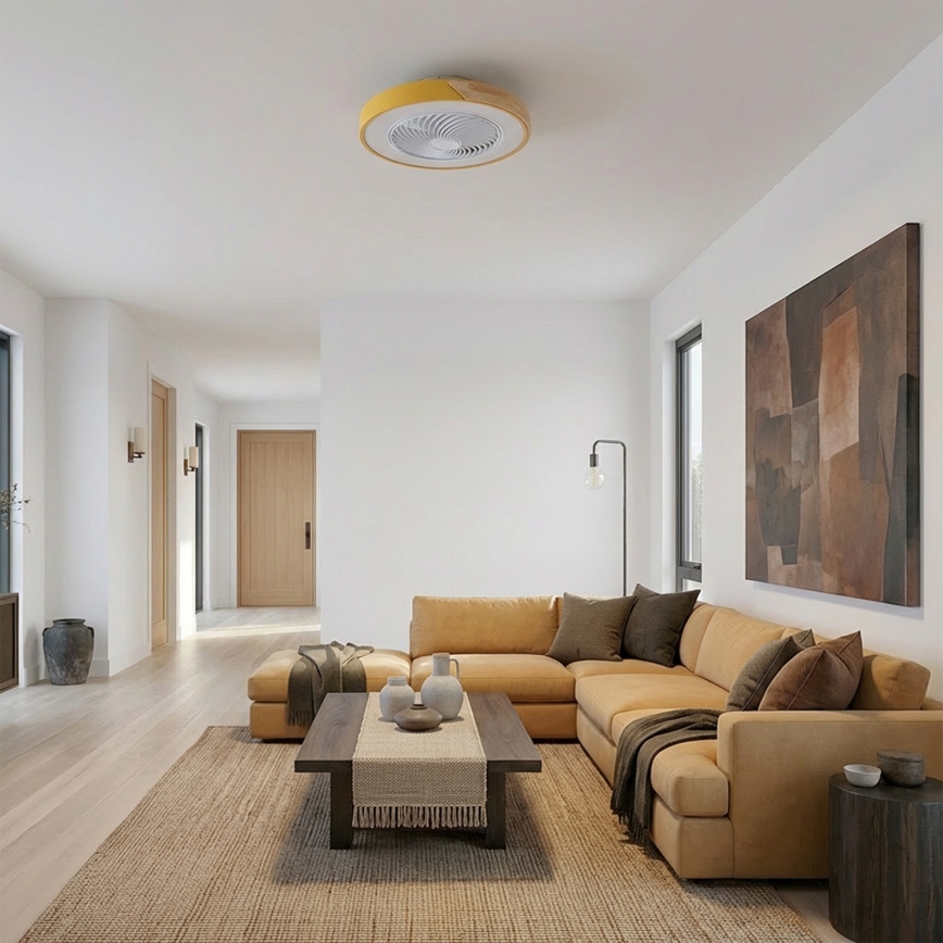 Brilagi - LED-dimmbare Deckenleuchte mit Ventilator LED/38W/230V 3000-6500K Ø 50 cm Gold/Eiche + Fernbedienung