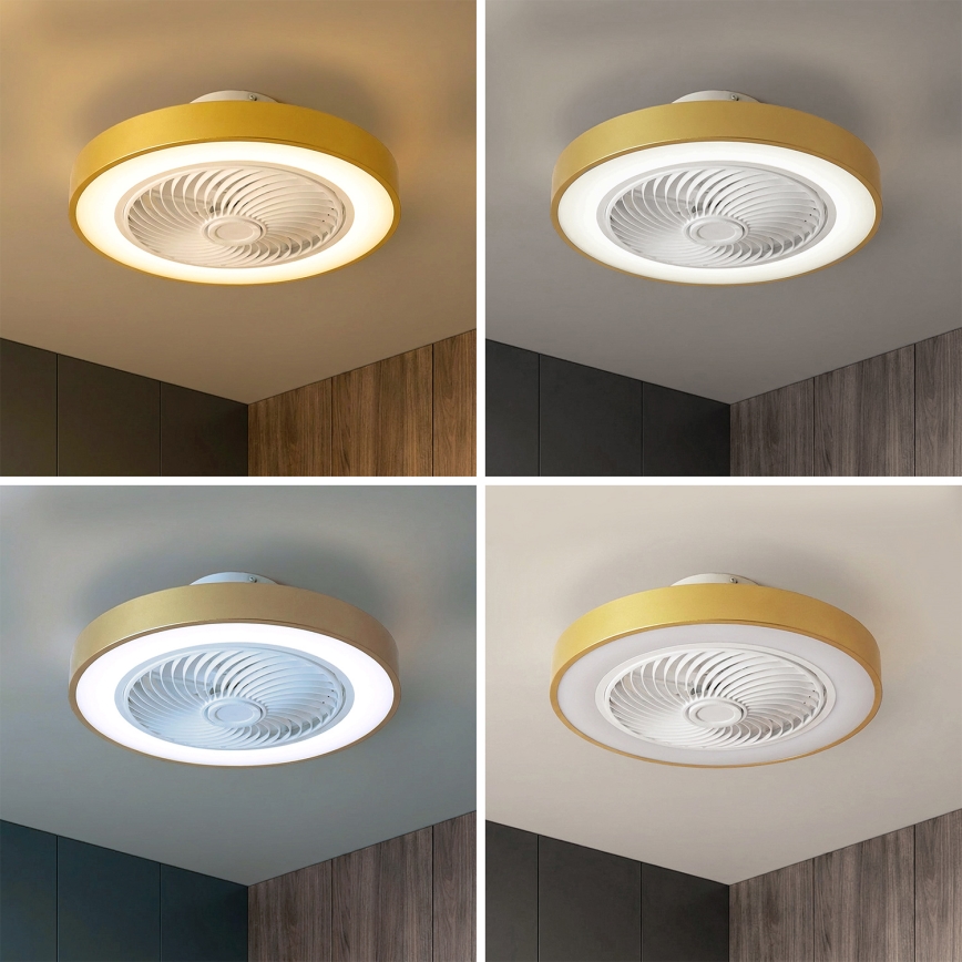 Brilagi - LED-dimmbare Deckenleuchte mit Ventilator LED/38W/230V 3000-6500K Ø 50 cm gold + Fernbedienung