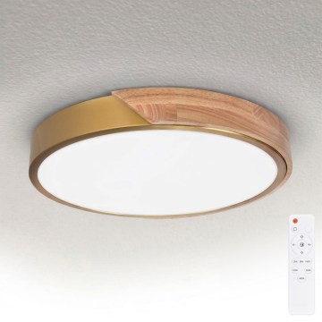 BRILAGI - LED dimmbare Deckenleuchte PILANA LED/48W/230V 3000-6500K Eiche/Gold Ø 40 cm + Fernbedienung