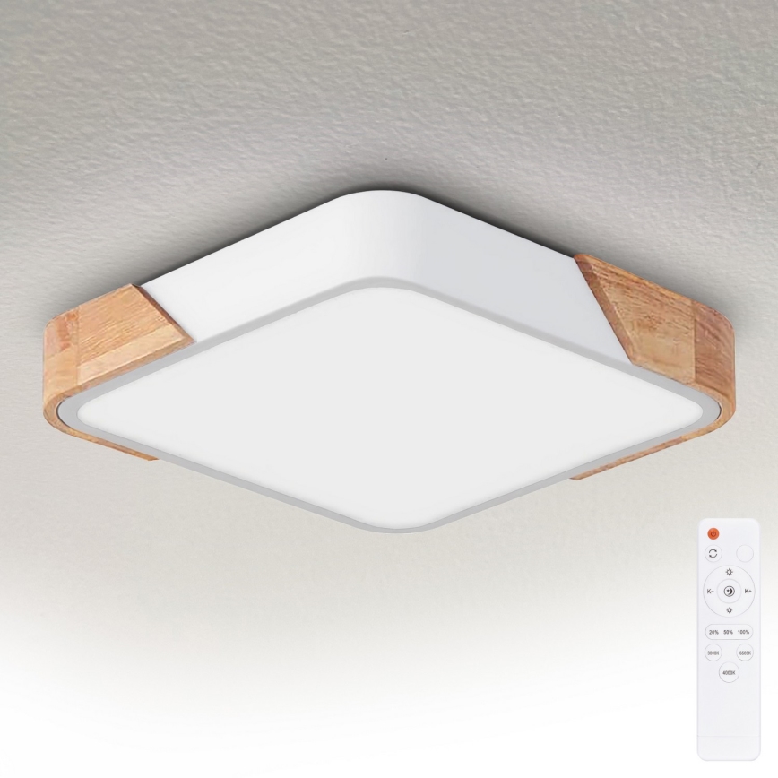 Brilagi - LED-dimmbare Deckenleuchte PILANA LED/48W/230V 3000-6500K Eiche/Weiß 42x42 cm + Fernbedienung