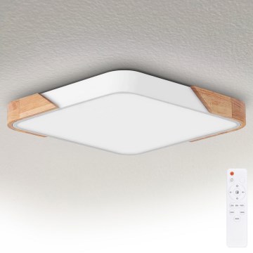 Brilagi - LED-dimmbare Deckenleuchte PILANA LED/48W/230V 3000-6500K Eiche/Weiß 56x56 cm + Fernbedienung
