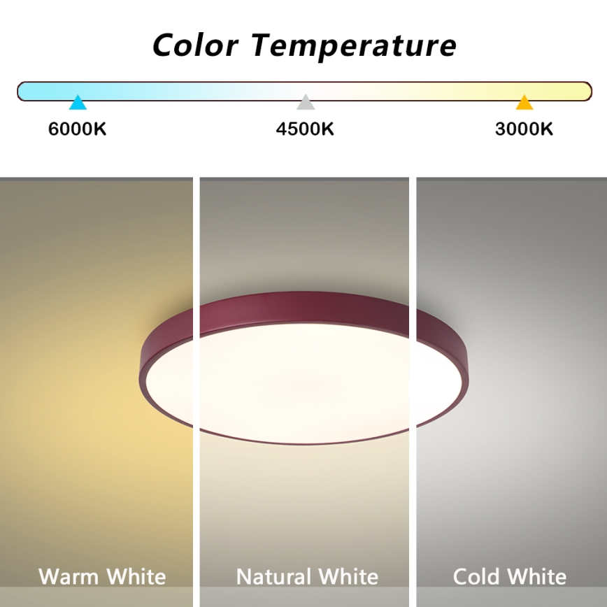 Brilagi - LED-dimmbare Deckenleuchte POOL LED/36W/230V 3000-6000K Ø 30 cm burgunderrot + Fernbedienung