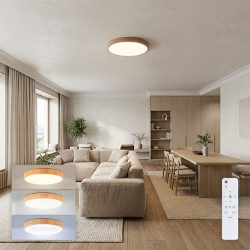 Brilagi - LED-dimmbare Deckenleuchte POOL LED/50W/230V 3000-6000K Ø 40 cm Holzdekor + Fernbedienung