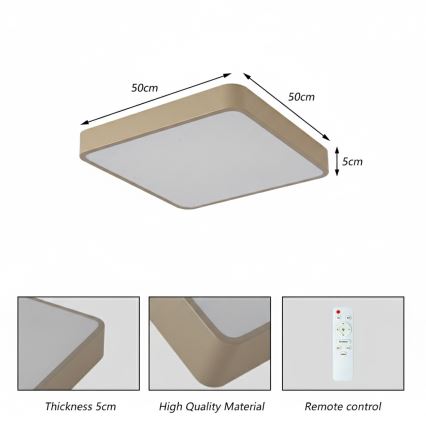 BRILAGI - LED dimmbare Deckenleuchte POOL SQUARE LED/48W/230V 3000-6000K 50x50 cm beige + Fernbedienung