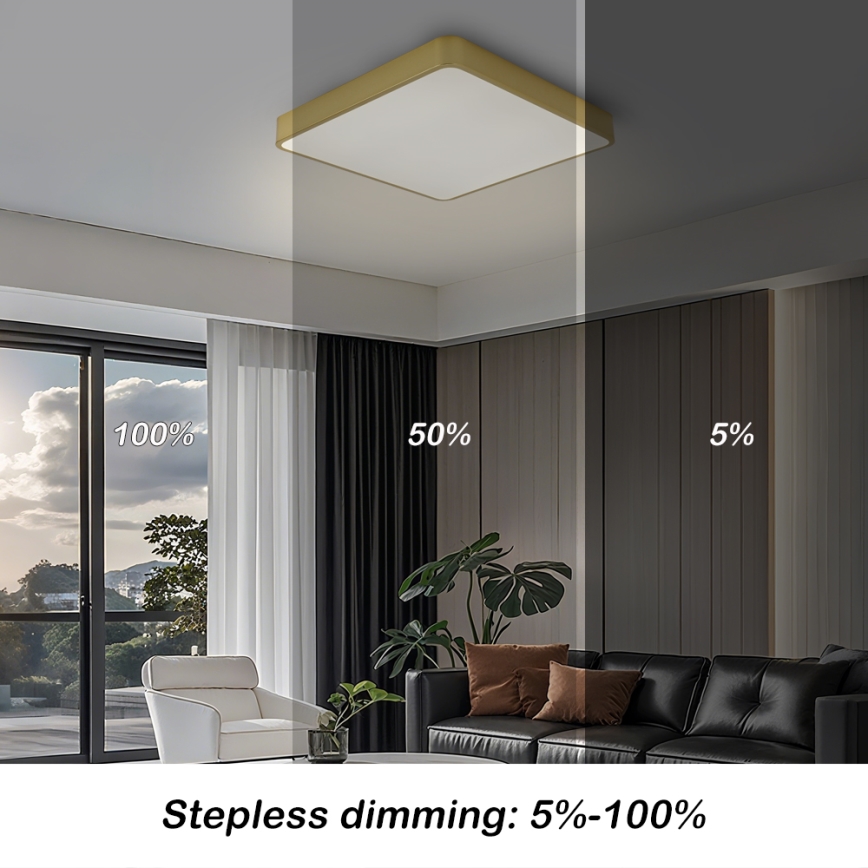 Brilagi - Dimmbare LED-Deckenleuchte POOL SQUARE LED/48W/230V 3000-6000K 50x50 cm goldfarben + Fernbedienung