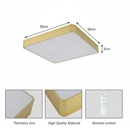Brilagi - Dimmbare LED-Deckenleuchte POOL SQUARE LED/48W/230V 3000-6000K 50x50 cm goldfarben + Fernbedienung