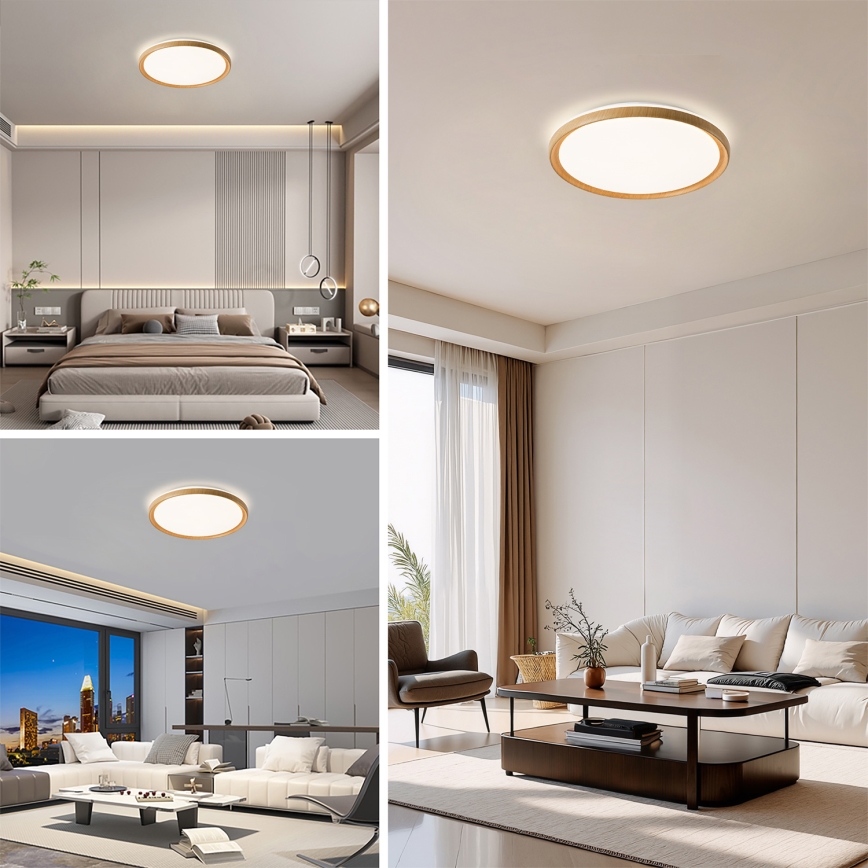 Brilagi - dimmbare LED-Deckenleuchte RIVO LED/72W/230V 3000–6000K Holzdekor Ø 50 cm + Fernbedienung