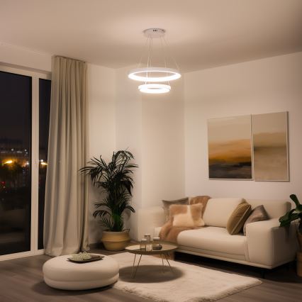 Brilagi - LED-dimmbare Pendelleuchte an Seil FALCON SLIM LED/68W/230V 3000-6500K Ø 50 cm weiß + Fernbedienung
