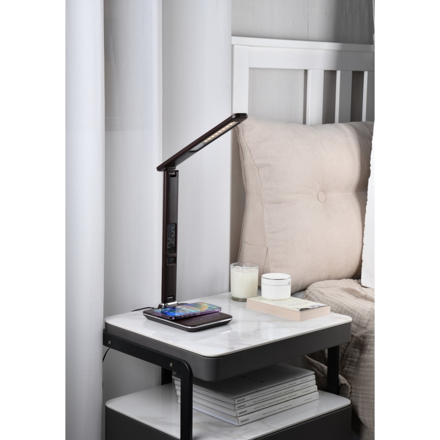 Brilagi - Dimmbare LED-Tischlampe mit kabelloser QI-Ladefunktion und USB REGINA LED/8,5W/230V Braun