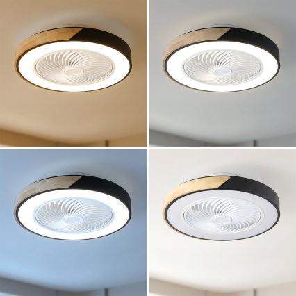 Brilagi - dimmbare LED-Deckenleuchte mit Ventilator LED/30W/230V 3000-6500K Durchmesser 50 cm schwarz/Eiche + Fernbedienung