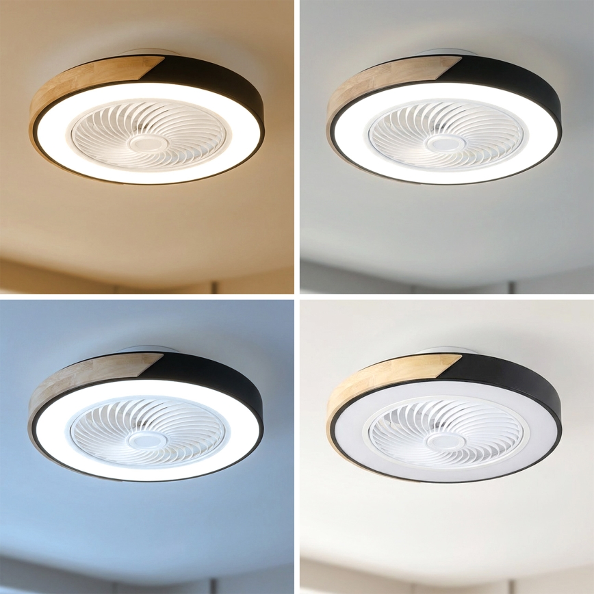 Brilagi - dimmbare LED-Deckenleuchte mit Ventilator LED/30W/230V 3000-6500K Durchmesser 50 cm schwarz/Eiche + Fernbedienung