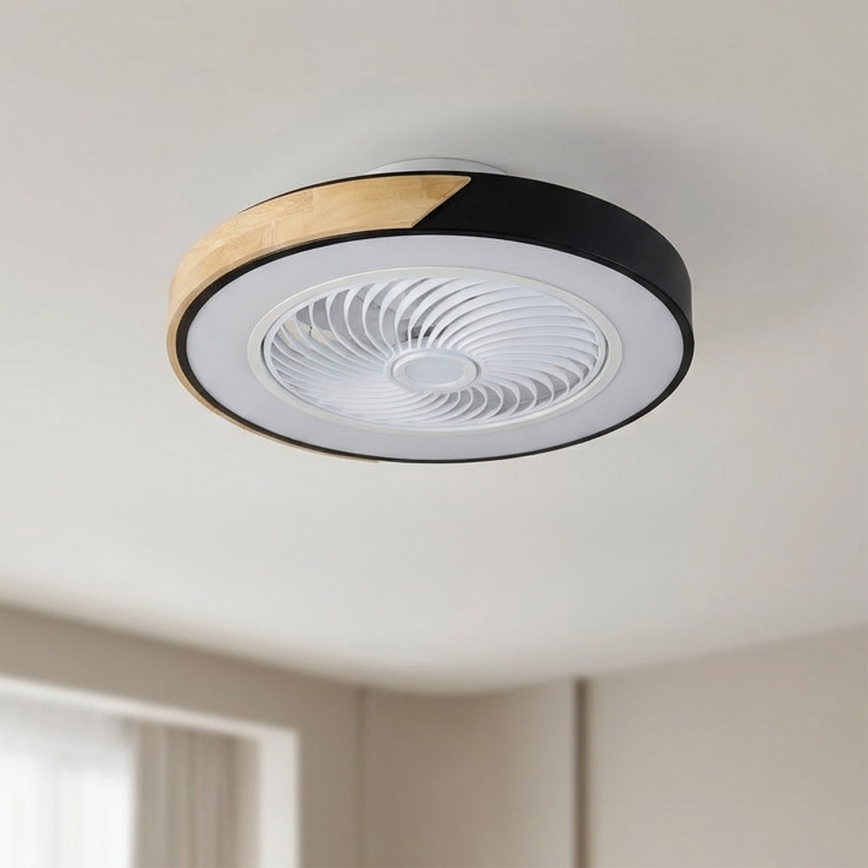 Brilagi - dimmbare LED-Deckenleuchte mit Ventilator LED/30W/230V 3000-6500K Durchmesser 50 cm schwarz/Eiche + Fernbedienung