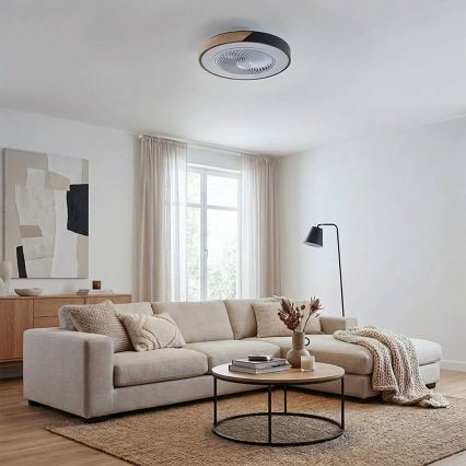 Brilagi - dimmbare LED-Deckenleuchte mit Ventilator LED/30W/230V 3000-6500K Durchmesser 50 cm schwarz/Eiche + Fernbedienung