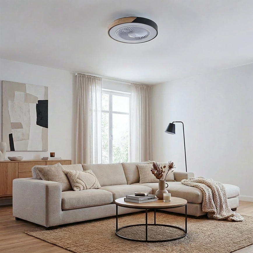 Brilagi - dimmbare LED-Deckenleuchte mit Ventilator LED/30W/230V 3000-6500K Durchmesser 50 cm schwarz/Eiche + Fernbedienung