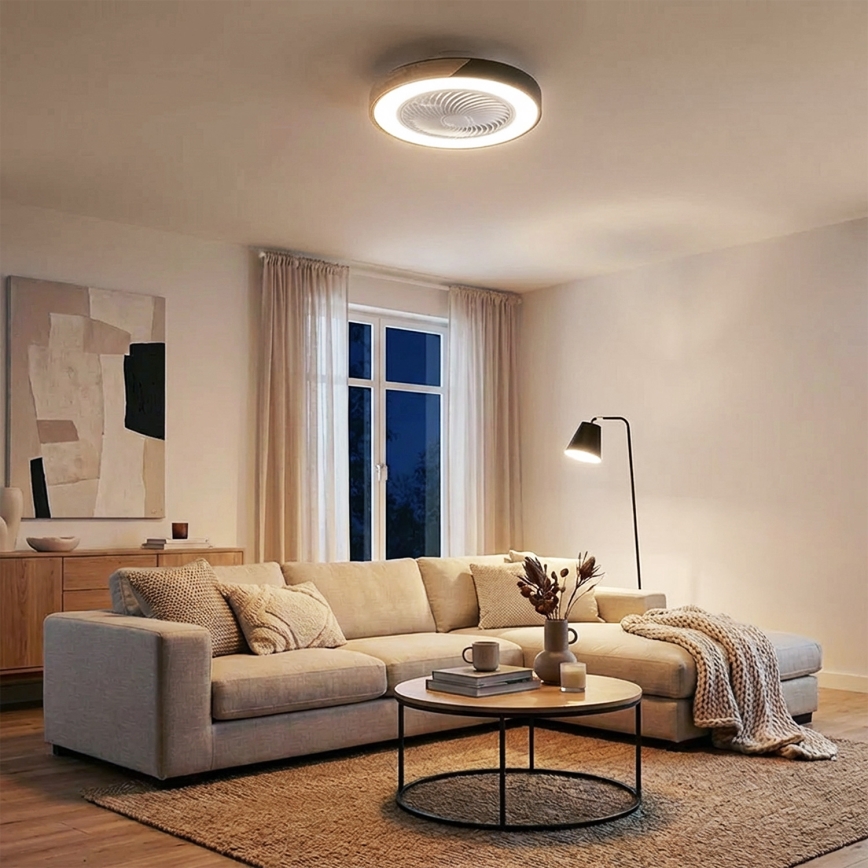 Brilagi - dimmbare LED-Deckenleuchte mit Ventilator LED/30W/230V 3000-6500K Durchmesser 50 cm schwarz/Eiche + Fernbedienung