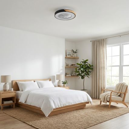 Brilagi - dimmbare LED-Deckenleuchte mit Ventilator LED/30W/230V 3000-6500K Durchmesser 50 cm schwarz/Eiche + Fernbedienung