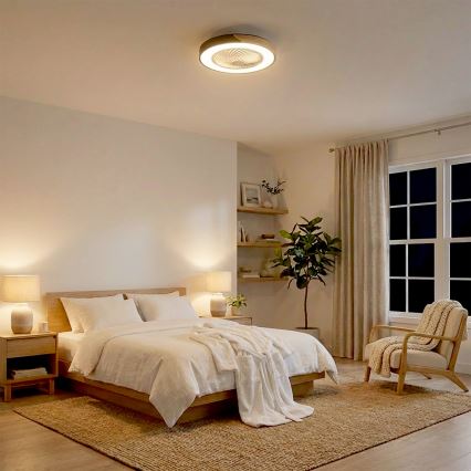Brilagi - dimmbare LED-Deckenleuchte mit Ventilator LED/30W/230V 3000-6500K Durchmesser 50 cm schwarz/Eiche + Fernbedienung