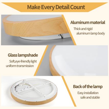 Brilagi - LED-dimmbare Deckenleuchte GLASS POOL DOUBLE LED/48W/230V 3000-6000K 40 cm Holzdekor + Fernbedienung