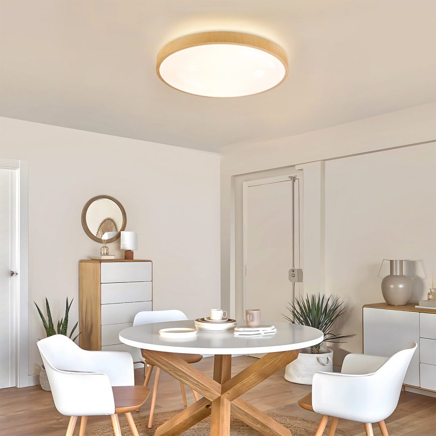 Brilagi - LED-dimmbare Deckenleuchte GLASS POOL DOUBLE LED/60W/230V 3000-6000K 50 cm Holzdekor + Fernbedienung