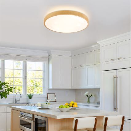 Brilagi - LED-dimmbare Deckenleuchte GLASS POOL DOUBLE LED/60W/230V 3000-6000K 50 cm Holzdekor + Fernbedienung