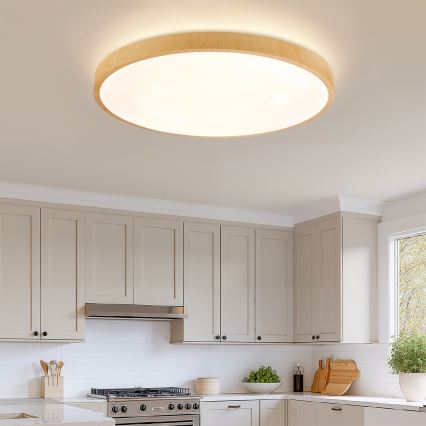 Brilagi - LED dimmbare Deckenleuchte GLASS POOL DOUBLE LED/80W/230V 3000-6000K 60 cm Holzdekor + Fernbedienung