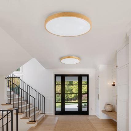 Brilagi - LED dimmbare Deckenleuchte GLASS POOL DOUBLE LED/80W/230V 3000-6000K 60 cm Holzdekor + Fernbedienung