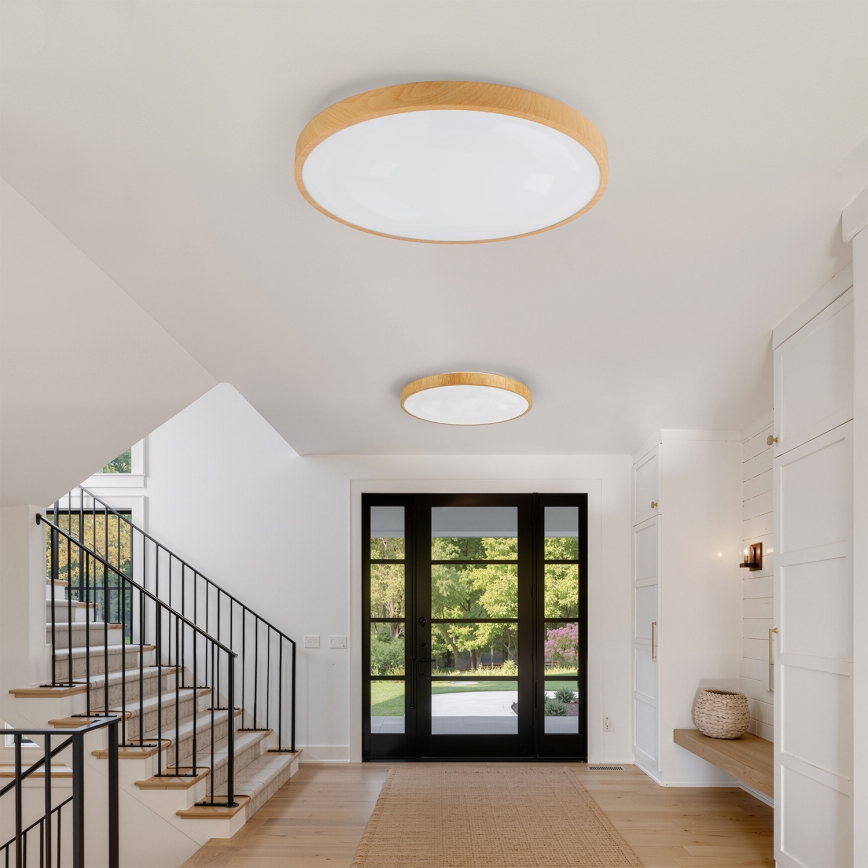 Brilagi - LED dimmbare Deckenleuchte GLASS POOL DOUBLE LED/80W/230V 3000-6000K 60 cm Holzdekor + Fernbedienung