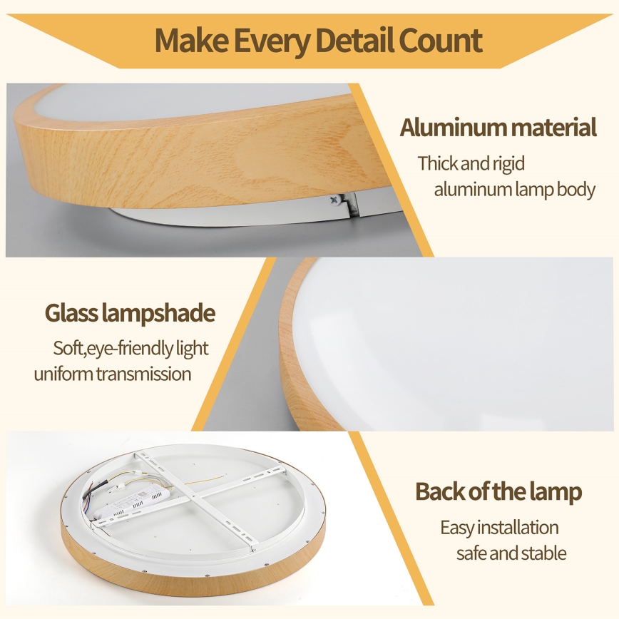 Brilagi - LED dimmbare Deckenleuchte GLASS POOL DOUBLE LED/80W/230V 3000-6000K 60 cm Holzdekor + Fernbedienung