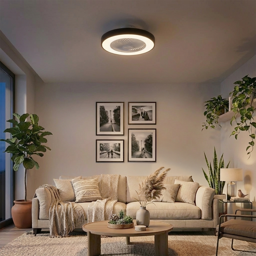 Brilagi - Dimmbare LED-Deckenleuchte mit Ventilator LED/30W/230V 3000-6500K Ø 50 cm schwarz + Fernbedienung