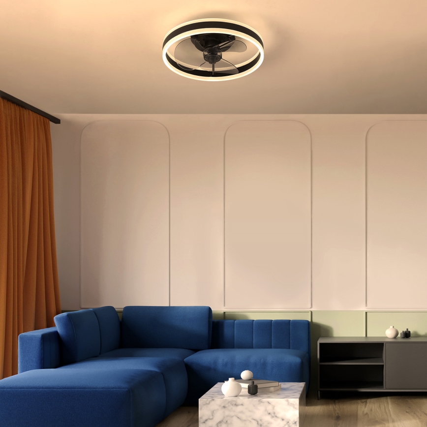 Brilagi - LED dimmbare Deckenleuchte mit Ventilator LED/30W/230V 3000-6500K Schwarz + Fernbedienung