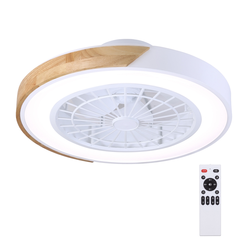 Brilagi - Dimmbare LED-Deckenleuchte mit Ventilator, 30 W, 230 V, 3000–6500 K, Ø 50 cm, weiß/Eiche + Fernbedienung