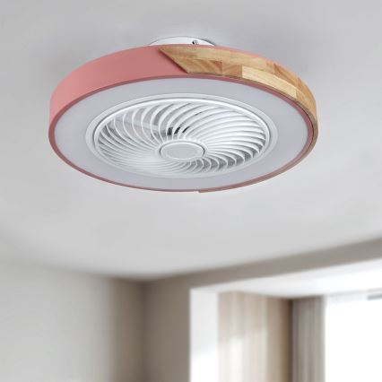 Brilagi - LED-dimmbare Deckenleuchte mit Ventilator LED/38W/230V 3000-6500K 3000-6500K Ø 50 cm rosa/Eiche + Fernbedienung