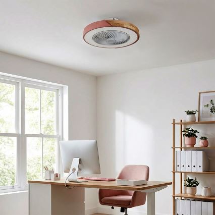 Brilagi - LED-dimmbare Deckenleuchte mit Ventilator LED/38W/230V 3000-6500K 3000-6500K Ø 50 cm rosa/Eiche + Fernbedienung