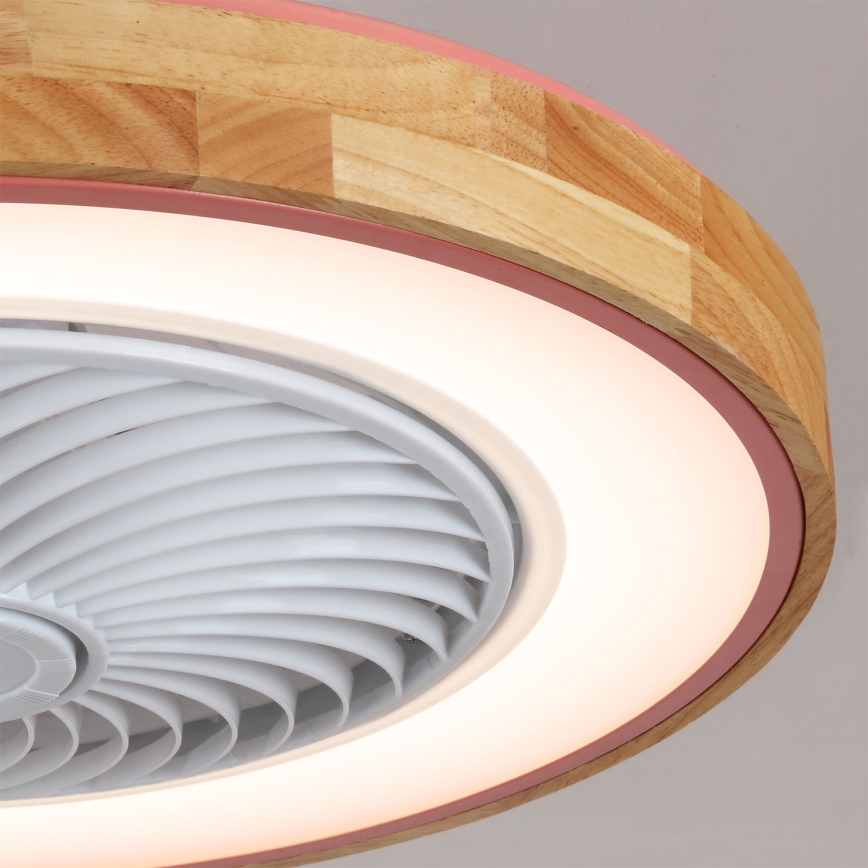 Brilagi - LED-dimmbare Deckenleuchte mit Ventilator LED/38W/230V 3000-6500K 3000-6500K Ø 50 cm rosa/Eiche + Fernbedienung