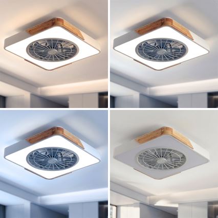 Brilagi - dimmbare LED-Deckenleuchte mit Ventilator LED/38W/230V 3000-6500K 50x50 cm weiß/Eiche + Fernbedienung