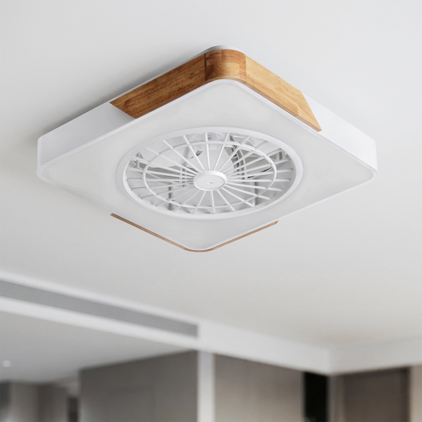 Brilagi - dimmbare LED-Deckenleuchte mit Ventilator LED/38W/230V 3000-6500K 50x50 cm weiß/Eiche + Fernbedienung