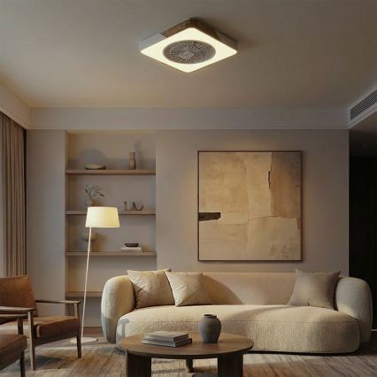 Brilagi - dimmbare LED-Deckenleuchte mit Ventilator LED/38W/230V 3000-6500K 50x50 cm weiß/Eiche + Fernbedienung